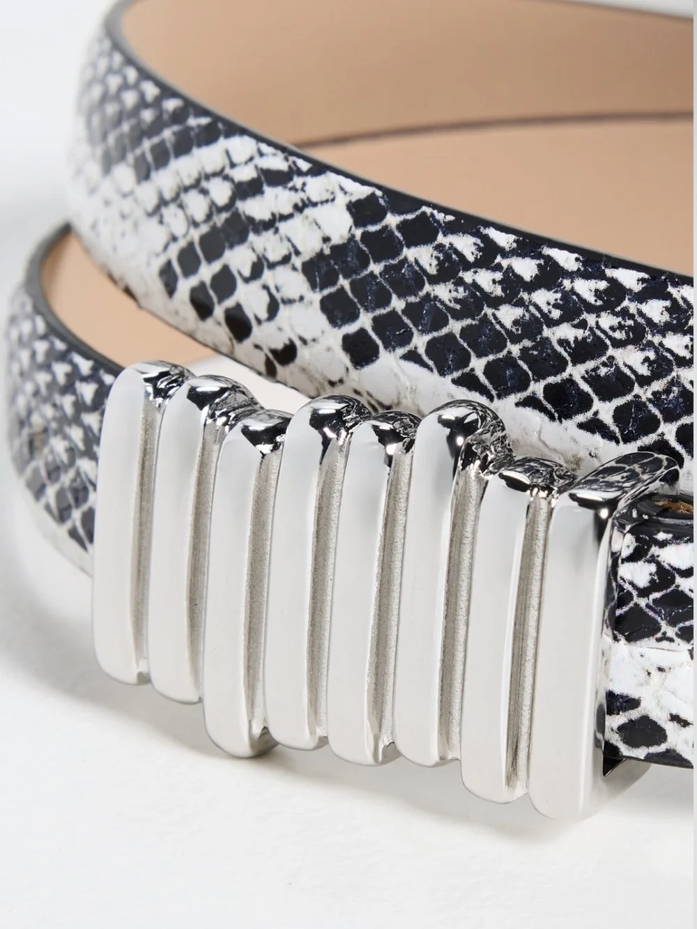 B-Low The Belt Vesna Mini Python Snakeskin Silver Buckle Belt Size Large NEW - Picture 3 of 5